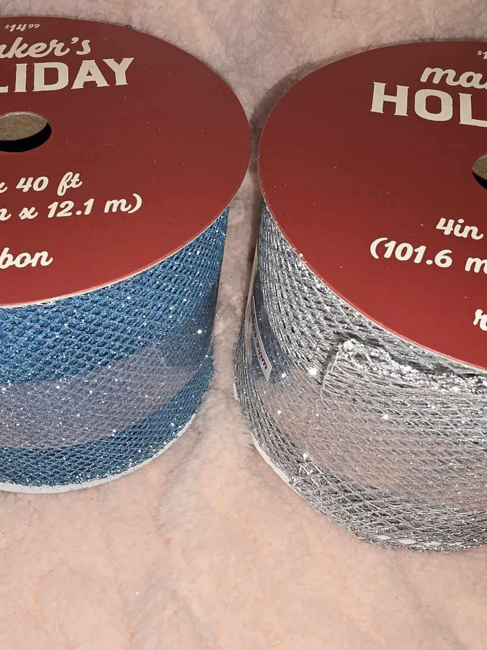 Assorted Glitter & Snowflake Ribbon Bundle - Blue, White, Silver - (Brand: )